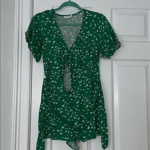 Green and white romper